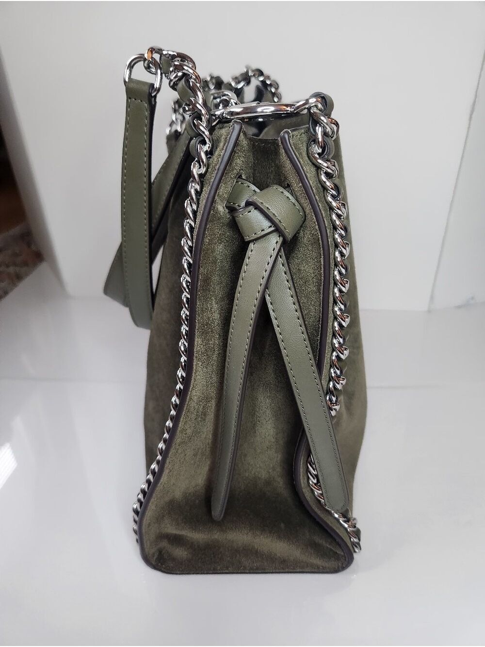 NWT Michael Kors Mina Large Suede Chain Shoulder Bag - Olive Green - Picture 8 of 16